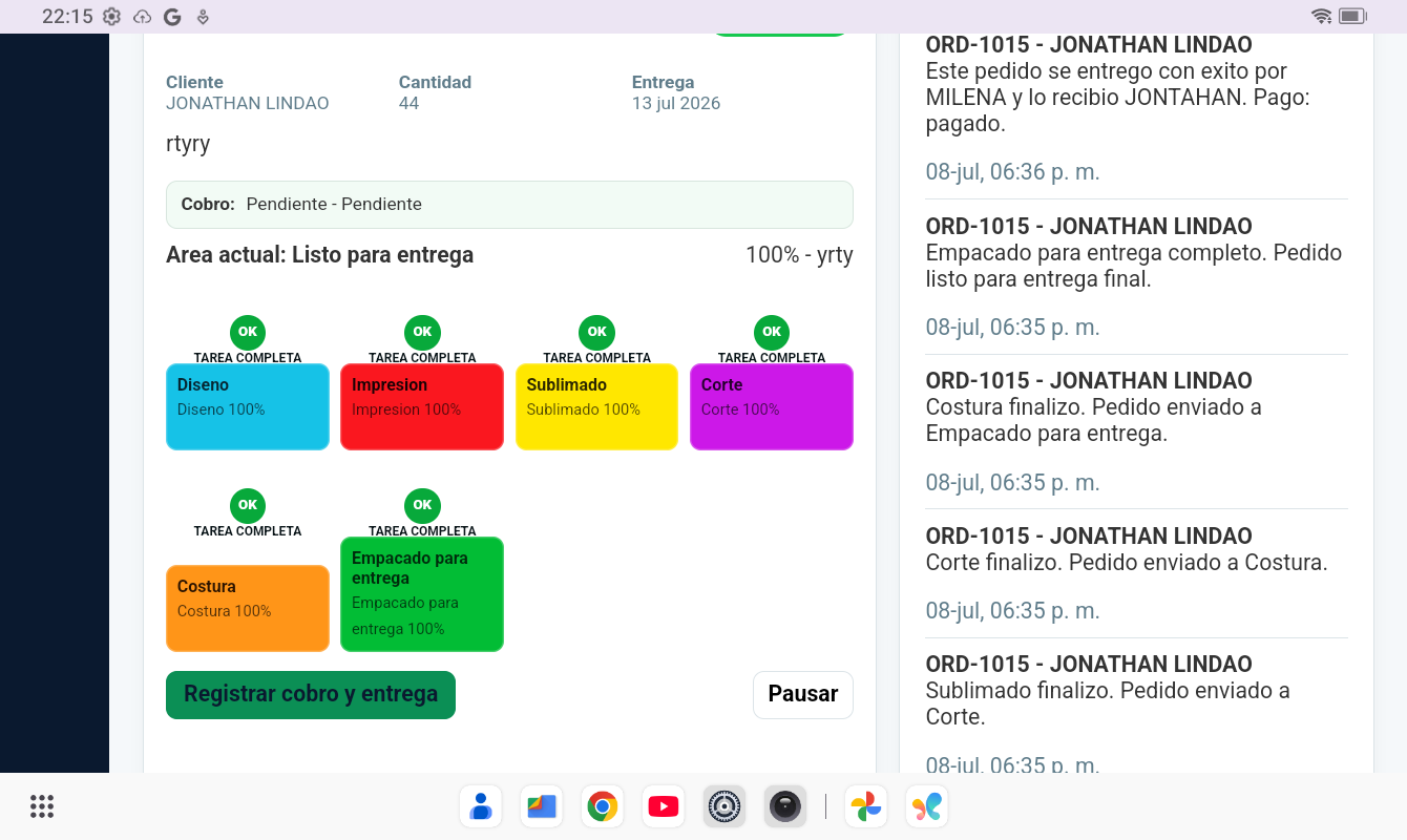 Tablero FlowTrack en tablet horizontal